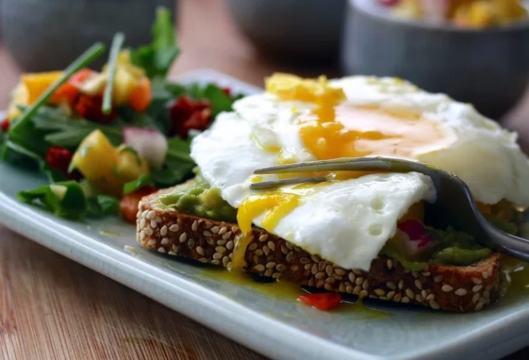 Healthy and delicious salmon breakfast recipe with eggs and vegetables