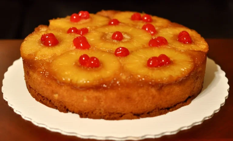 Pineapple Dump Cake topped with golden cake mix, butter, and pecans for a simple, delicious dessert.