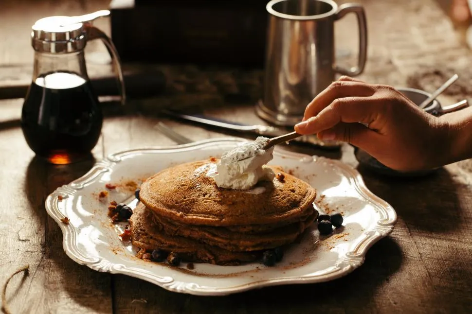 Stovetop Crispy Pancakes Topped with Maple Butter for a Delicious Breakfast"