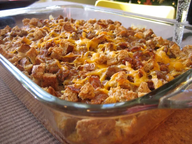 Classic Sausage and Cheese Breakfast Casserole: A hearty, delicious dish with layers of savory sausage, melted cheese, and fluffy eggs, perfect for a satisfying morning meal.
