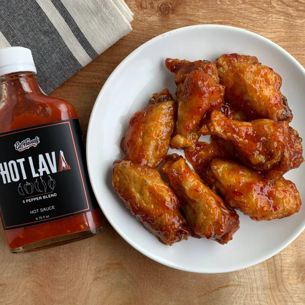 Spicy Buffalo chicken tenders coated in tangy hot sauce"