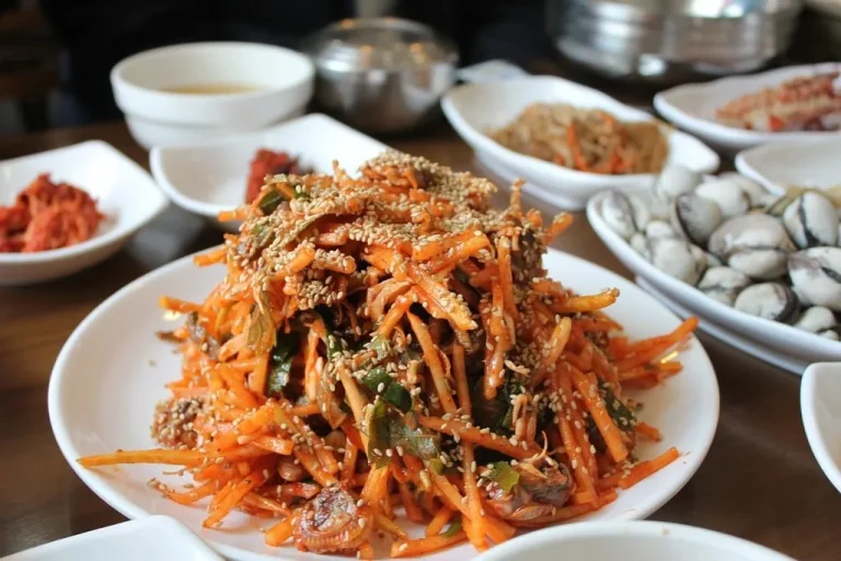 Sweet and tangy carrot salad with shredded carrots, raisins, walnuts, and fresh parsley in a white bowl
