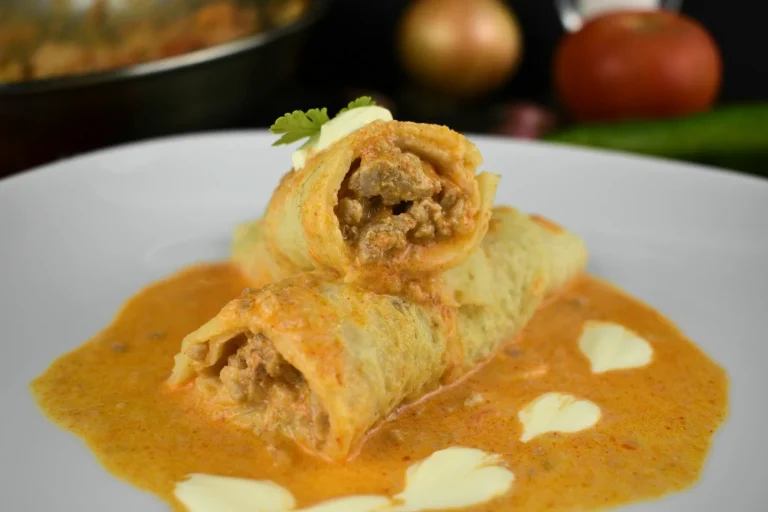 Homemade French-style savory crepes with vegetables and cheese filling