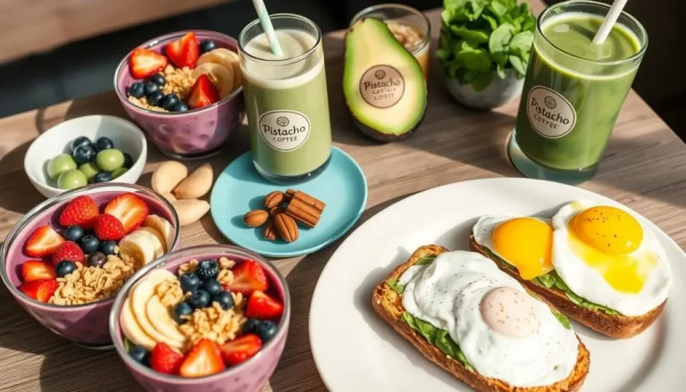 Creamy high-protein breakfast smoothie with berries and chia seeds in a glass